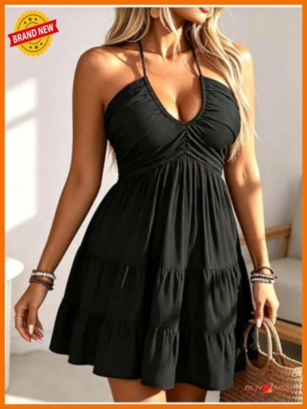 Women's Summer Mini Dress Halter Backless Flowy Cami Sundress Sleeveless